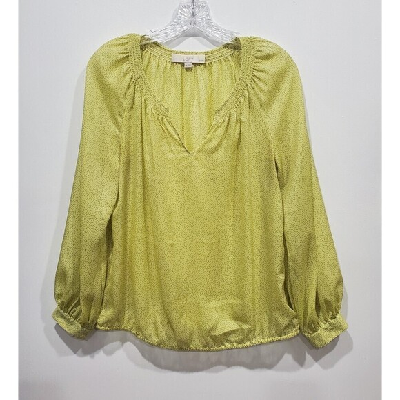 𝅺Loft Neon Green Sheer Blouse with All Over Mini Dot Design, Size MP - Picture 1 of 6